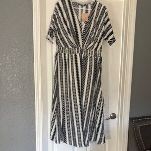 BloomChic Black and White Striped Midi Dress